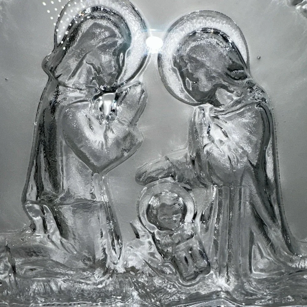 Vintage ZABKOWICE Glass NATIVITY Scene Christmas Holy Family  Poland 8.5